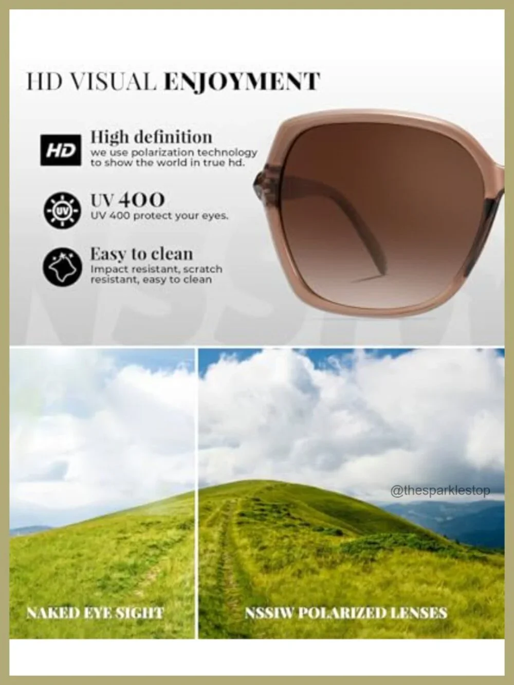 Polarized Sunglasses for Women with Glitter Temple UV Protection